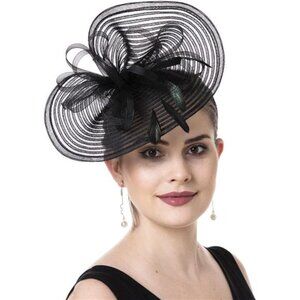 Lucky Leaf Girl Lady Hat Headwear Organza Church Feather Clip Fascinators Hat